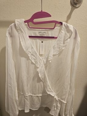 Anthropologie White Ruffle Wrap Blouse - Cloth & Stone